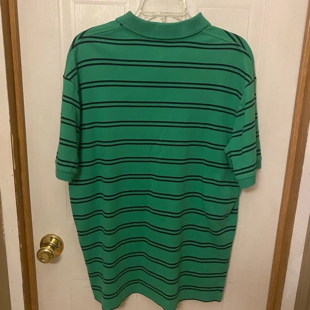 Ralph Lauren Men's Polo Shirt in Green with Navy Stripes